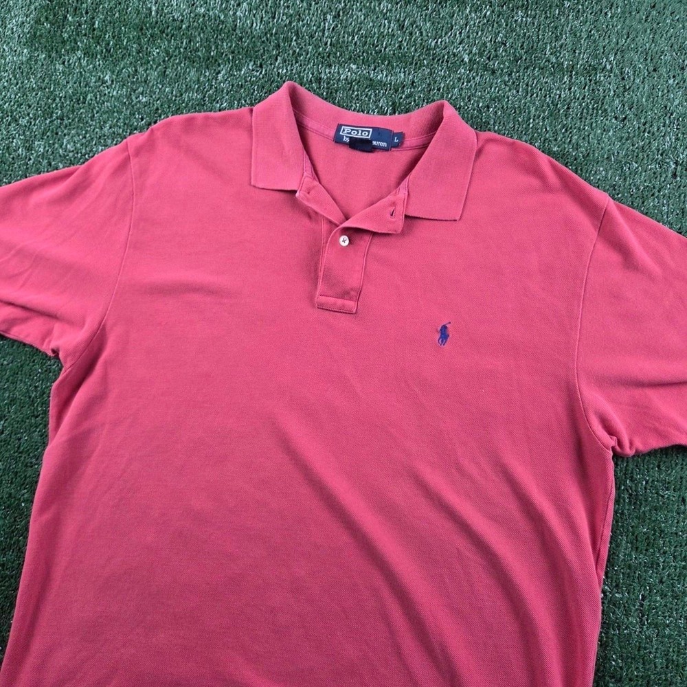 Polo Ralph Lauren Mens Large Salmon Pink Short Sleeve Pique Cotton Polo Shirt